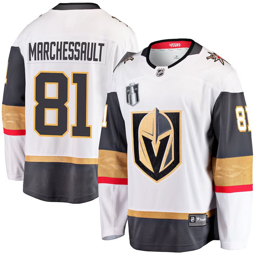 Men Vegas Golden Knights #81 Jonathan Marchessault Fanatics Branded White 2023 Stanley Cup Final Away Premier Player NHL Jersey